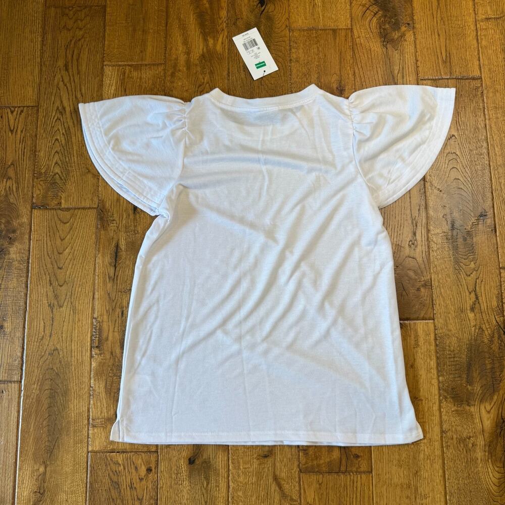 NWT Crown And Ivy White Double Flutter Sleeve Top Terry Lined Womens Sz S - Picture 6 of 6